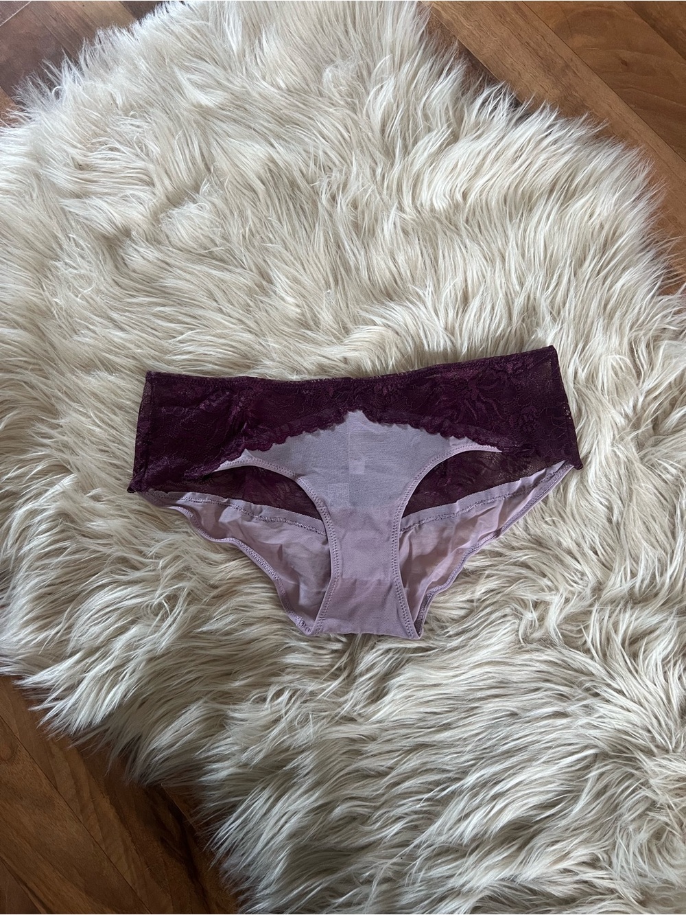Adore Me Two-Tone Lace Bikini Panty in Mauve and Plum